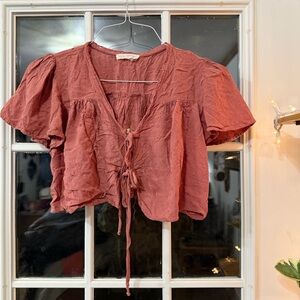 La Hearts Terracotta Puff Sleeve Blouse